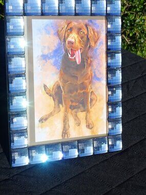 Lovely Blue Square Crystals Picture Frame 9"x7"